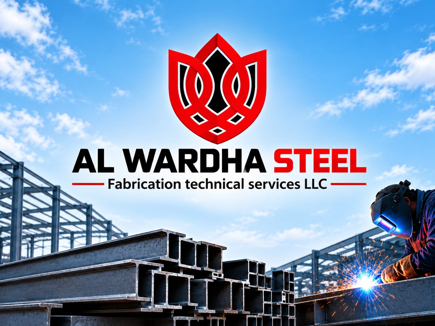 Alwardha Steel Fabrication banner — steel beams and welder